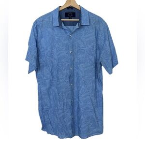 Even Tide Blue Tropical Print Linen Blend Casual Button Down Sz. XL Tall